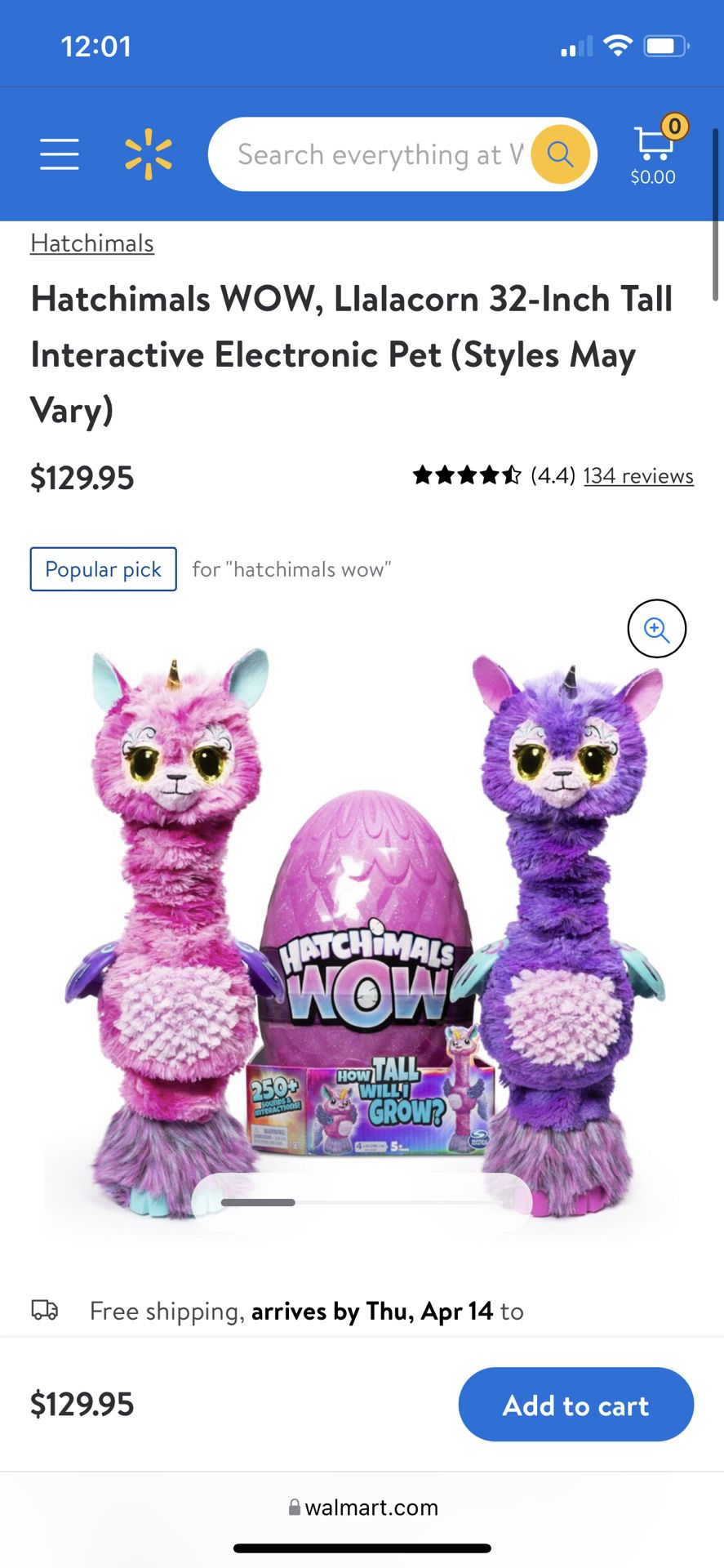 Hatchimals WOW, Llalacorn 32-Inch Tall Interactive Electronic Pet (Styles May Vary)