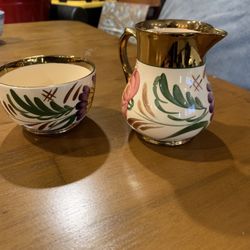 Vintage Creamer and Sugar Harvest Ware By Wade Peony Luster Vintage Floral