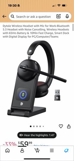 Dytole Wireless Bluetooth Headset with Charging Dock