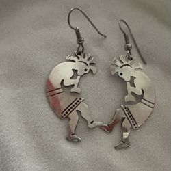 Vintage Native American 925 Sterling Silver Kokopelli Earrings - Artisan 
