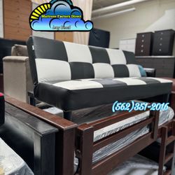 New Foldable Checkered Black / White Futon Leather 