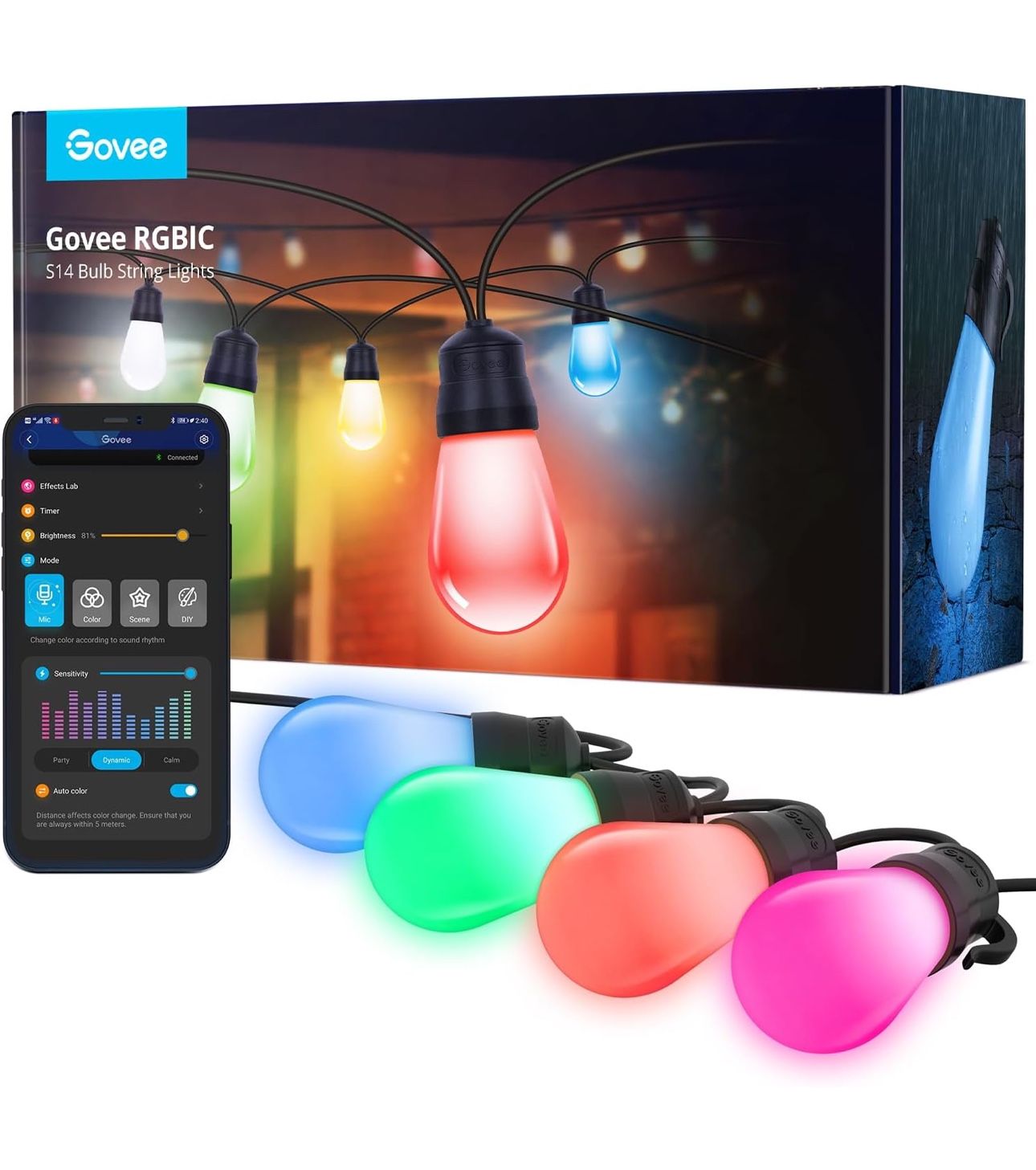 Govee Outdoor String Lights H7016 with 30 Dimmable RGBIC LED Bulbs 96ft🔥🔥🔥