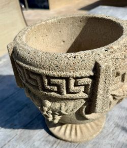 Vintage Grecian Concrete Garden Planter – Greek Key & Grape Motif