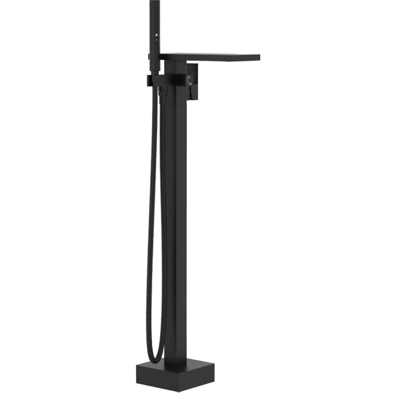 Brand New In The Box- Hoimpro Floor Mount Free Standing Stand Bathtub Faucet Freestanding Waterfall Tub Filler, Matte Black Single Handle High Flow Tu