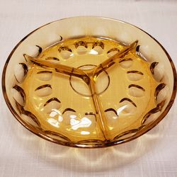 Amber Glass Divided Relish Candy Dish

