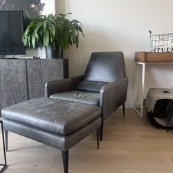 West Elm Leather Chair + Ottoman 
