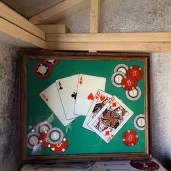 Vintage Framed Art Poker Full House & Chips  Print  32” by 18”