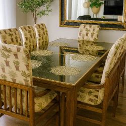 Vintage Henredon Scene Two Dining Table Set 1979 – Mirrored Top, 1 Leaf, 8 Chairs (4 Arm, 4 Side)