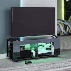 NTense LED TV Stand with Glass Shelves for TVs up to 55", Black Gloss