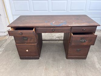 Vintage Wood Kneehole Desk with Drawers