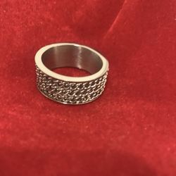 Rhodium plated Stainless Steel 3 row chain link band ring size 10