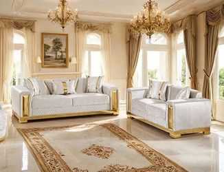 Beige/Gold Sofa & Loveseat Set (Also Available in Black/Gold Color)