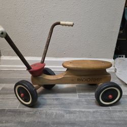 Vintage Radio Flyer Tricycle Maple Wood 4 Wheel Scooter Trike Bike Ride On