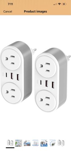 2 Pack European Travel Plug Adapter with USB C, CHUAFIUR International Power Adapter