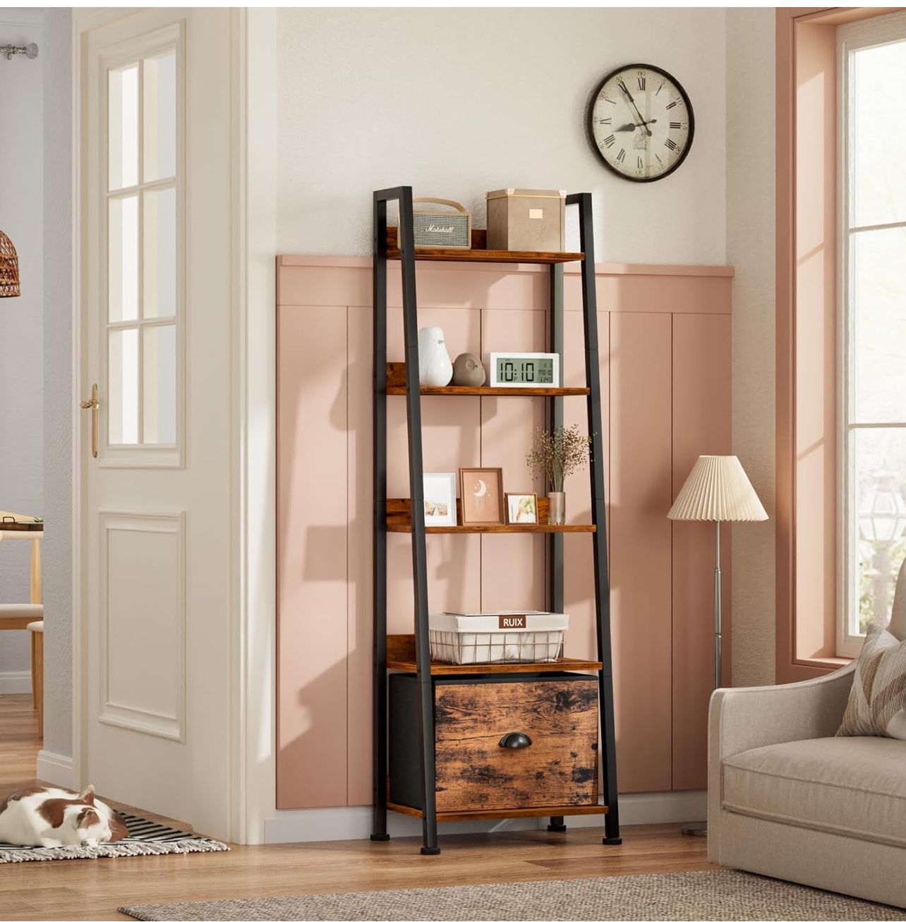 5-Tier Ladder Shelf with Removable Drawer