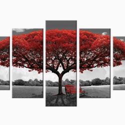 Canvas Wall Art Red Tree Picture 
