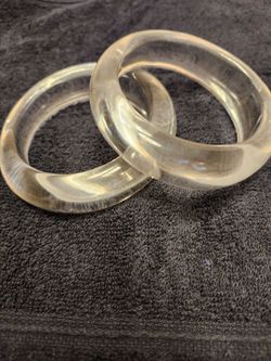 Pair of 2, Solid Clear Lucite Bangle Bracelets