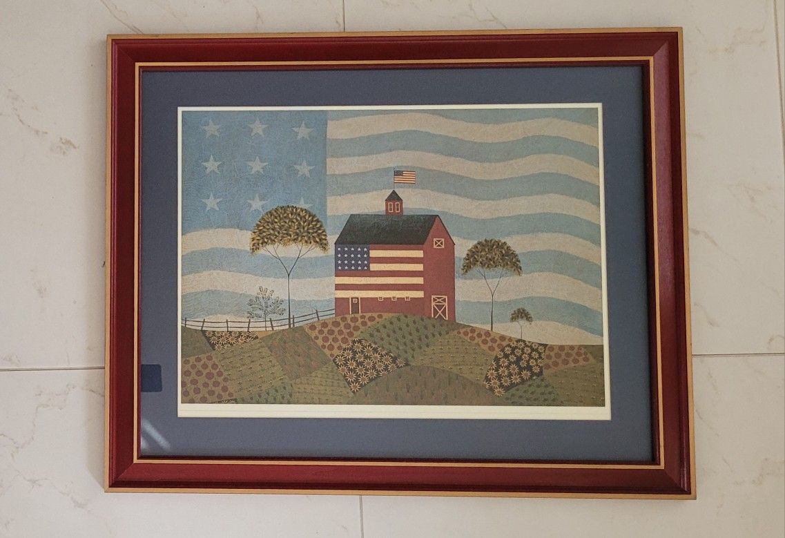 Warren Kimble American Folk Art framed print "Above The Fruited Plain" in great condition.