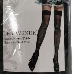 Skull Fishnet Thigh Highs Stockings Black New Women's Halloween Costume 