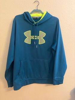 Under Armour Men’s Blue Green Logo Fleece Pullover Hoodie w/ Pockets Loose XL