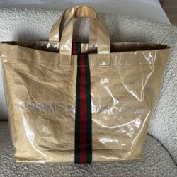 Authentic Gucci Beige Canvas Tote with Green and Red Web Trim