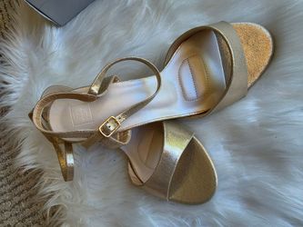 Glittery Block Heel Sandals with Ankle Strap | David's Bridal, 10