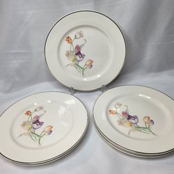 vintage"Pastel Tulips" luncheon plates from Harker Pottery made in the USA set of 5 (9 1/2" ) 