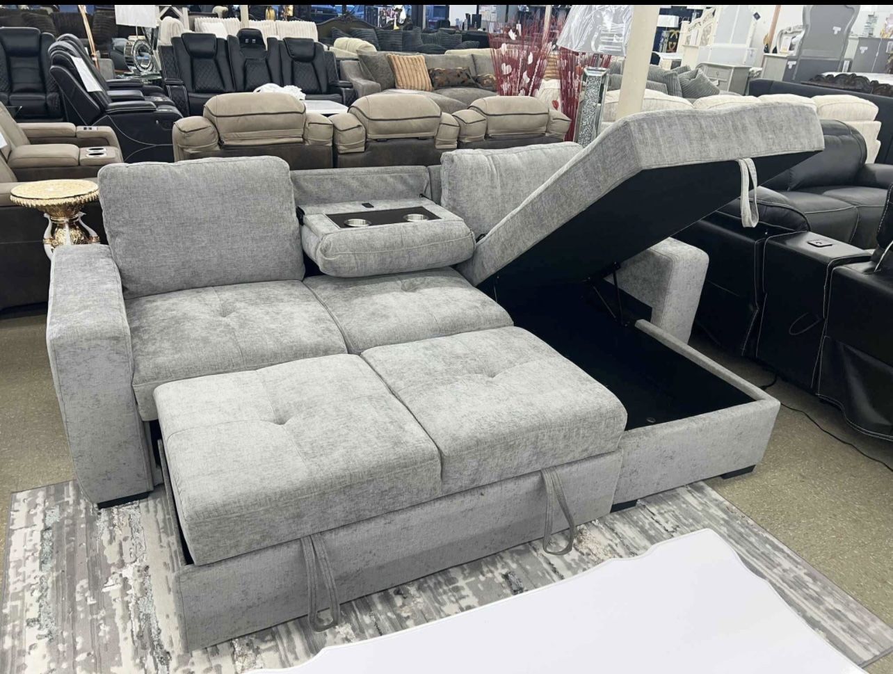 Brand New Sofa Sectional Sleeper With Cupholders & More! Price Drop Exclusive Deal! Take Home For Just $39 Down With No Credit Needed Finance!