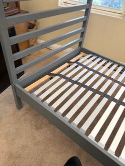 Gray Wood twin size Bed Frame with Slatted Base
