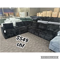 Black Jumbo Corduroy Sectional Sofa   