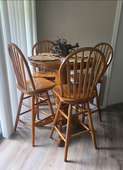 Solid oak pub height dining table and chairs