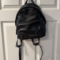 Black Faux Leather Mini Backpack