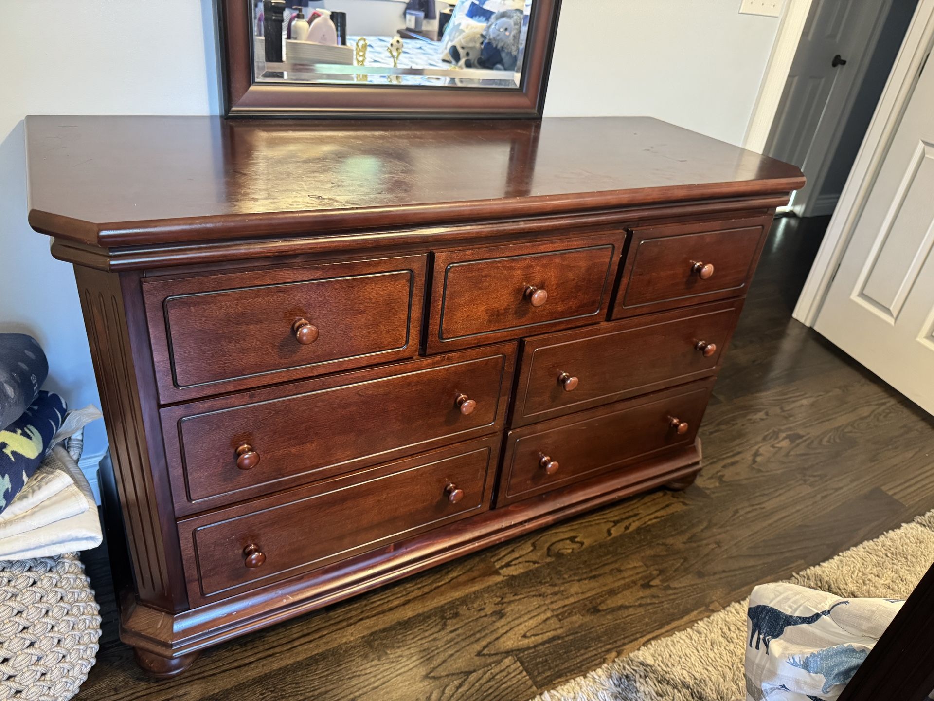 Full Bedroom Set - Dresser And Mirror, Full Bed Frame (or Crib) And Matching Nightstand!
