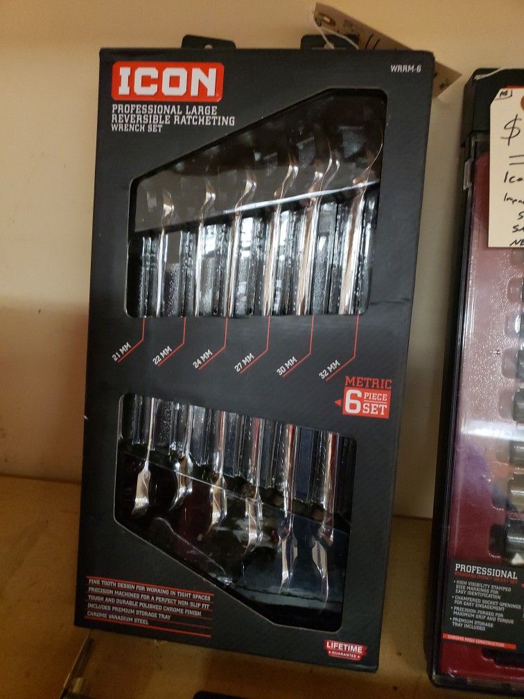 NEW Icon 6 Piece Metric Reversible Ratcheting Wrench Set WRRM-6