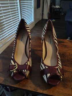 STEVE MADDEN Women's Zebra Print Cow Hair Hide Fur Stiletto High Heels Size 10