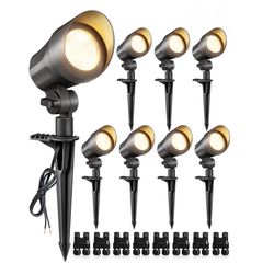 SUNVIE 6W Low Voltage LED Landscape Lights with Connectors, 12V-24V Outdoor Landscape Spotlights, Warm White Waterproof Wired Garden & Yard Accent Lig