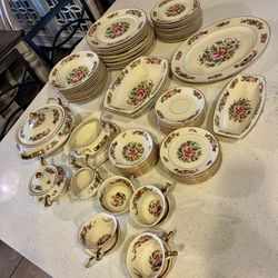 Antique Continental Bavaria Porcelain China Set – 76 Pieces – Gold Trim Floral 