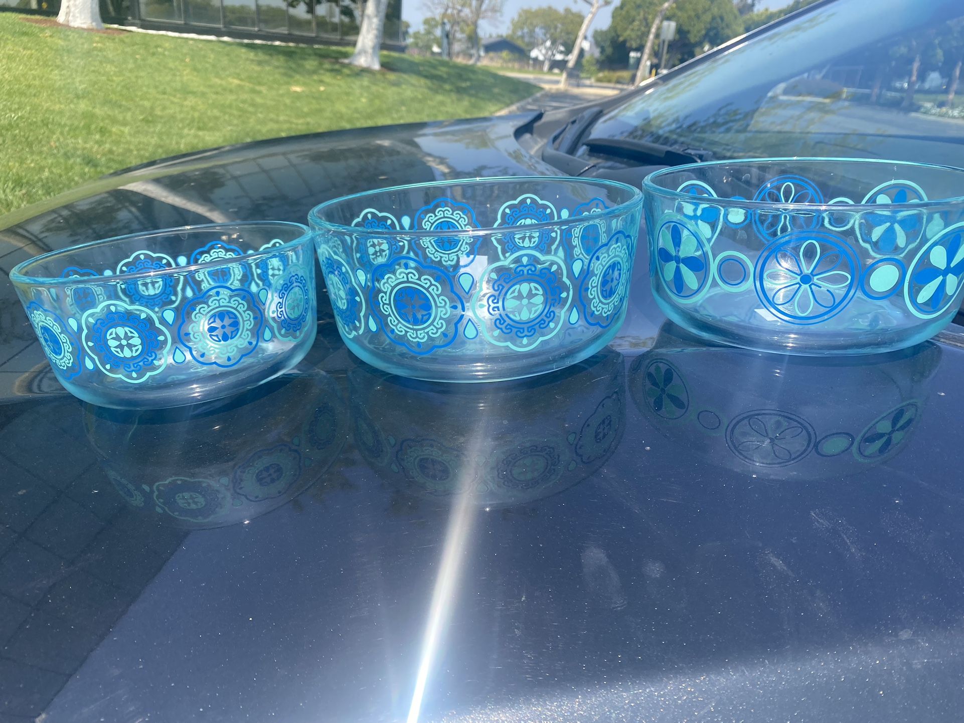 3 Vintage Pyrex Flier Blue Bowls Excellent Rate
