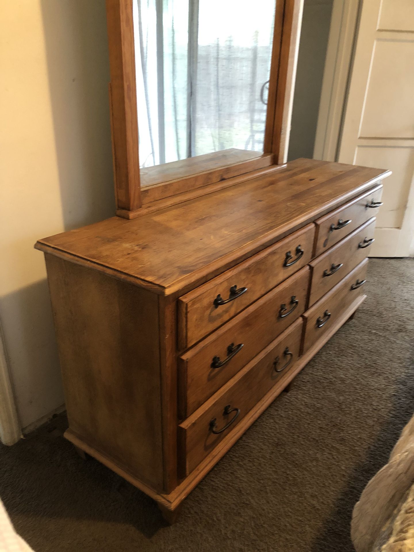 Wooden Dresser And Mirror