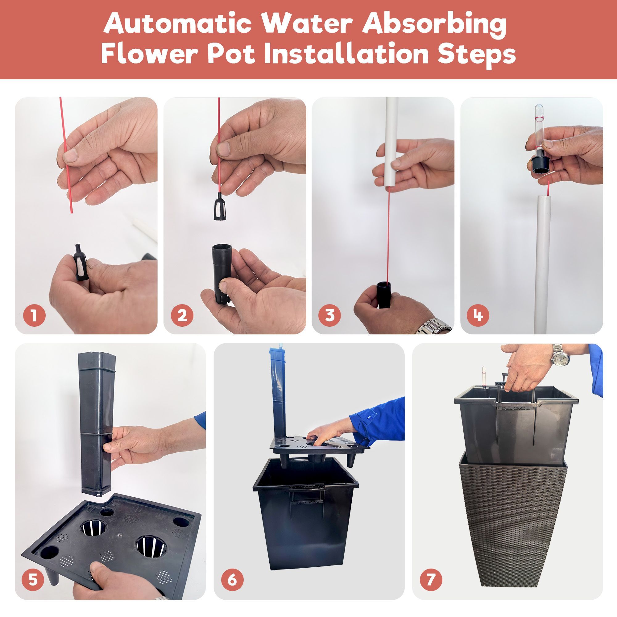 30 in Tall Large Flower Pots Planter with Self-Watering Drainage Holes&Inner Trays Indoor Outdoor Plant Pot with Drain Holes, Water Level Monitor, Inn