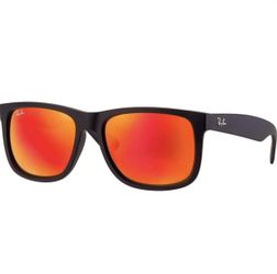 RAY-BAN JUSTIN BLK  ORANGE MIRROR NEW