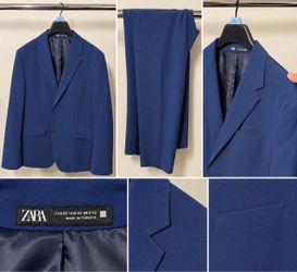 Zara Men's Navy Blue Two-Piece Suit