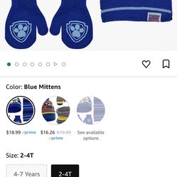 Blue Paw Patrol 3piece Set , Beanie Mittens And Scarf 