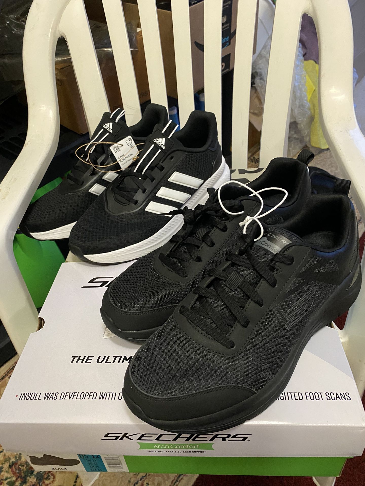 2 New Mens Sketches And Adidas Sneakers Size 12