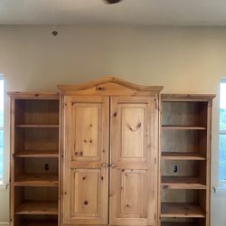 Pine Entertainment Center With Bookshelves