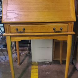Solid Wood Oak Drop Front Secretary Desk w/ Drawers & Storage 29" x 19" x 44"