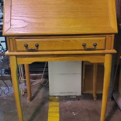 Solid Wood Oak Drop Front Secretary Desk w/ Drawers & Storage 29" x 19" x 44"