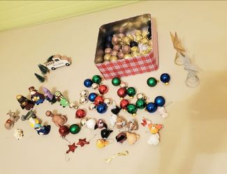 Miniature Christmas tree ornaments and nativity