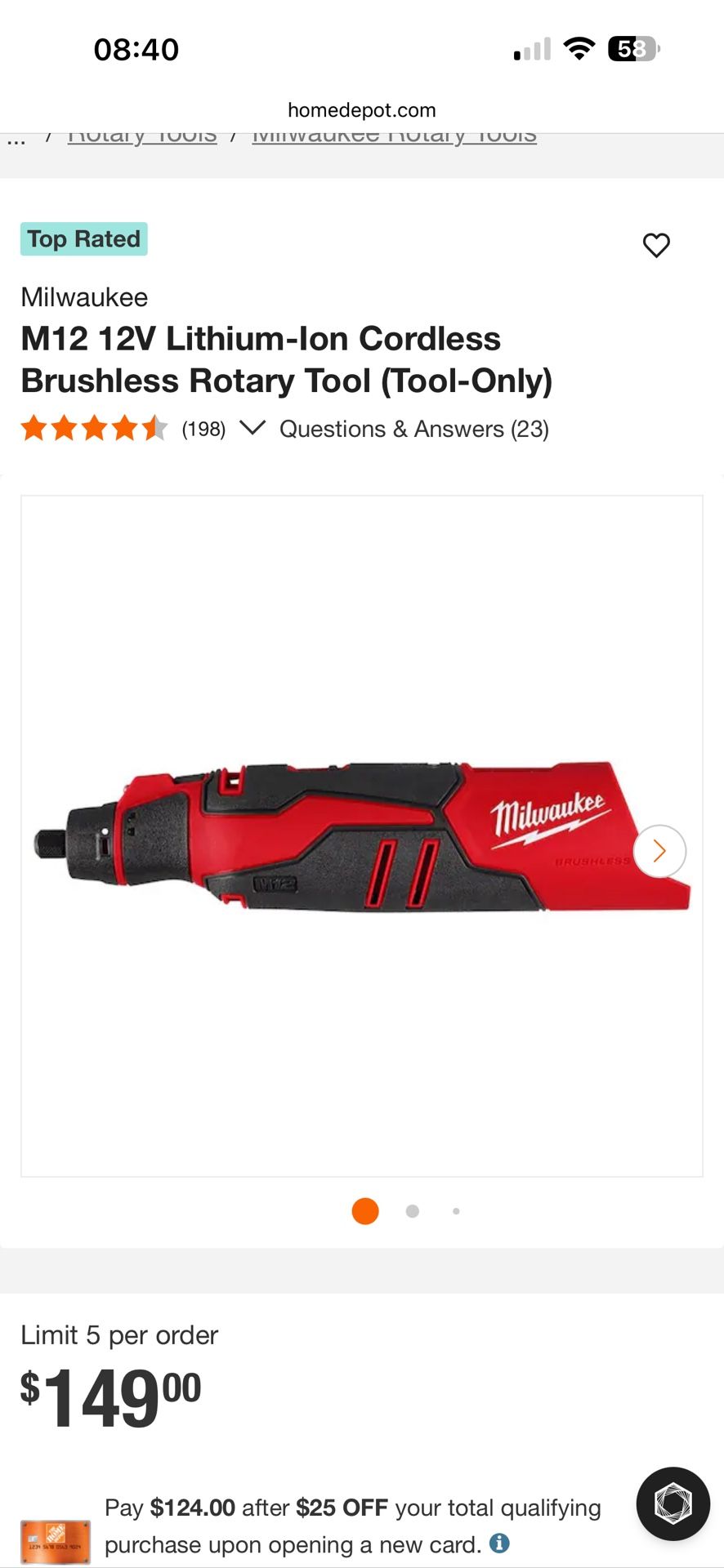 Milwaukee M12 12V Lithium-Ion Cordless Brushless Rotary Tool