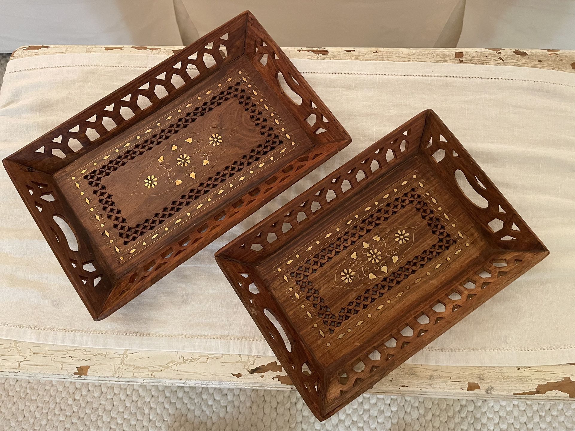 Two Antique Wood Trays